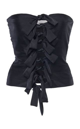 Bow-Detailed Stretch-Satin Corset Top