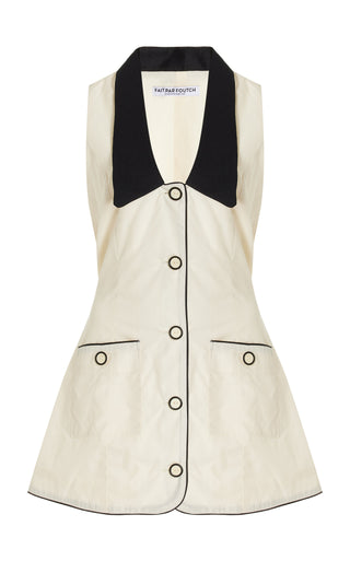 Adrienna Linen-Trimmed Cotton-Blend Tuxedo Mini Dress